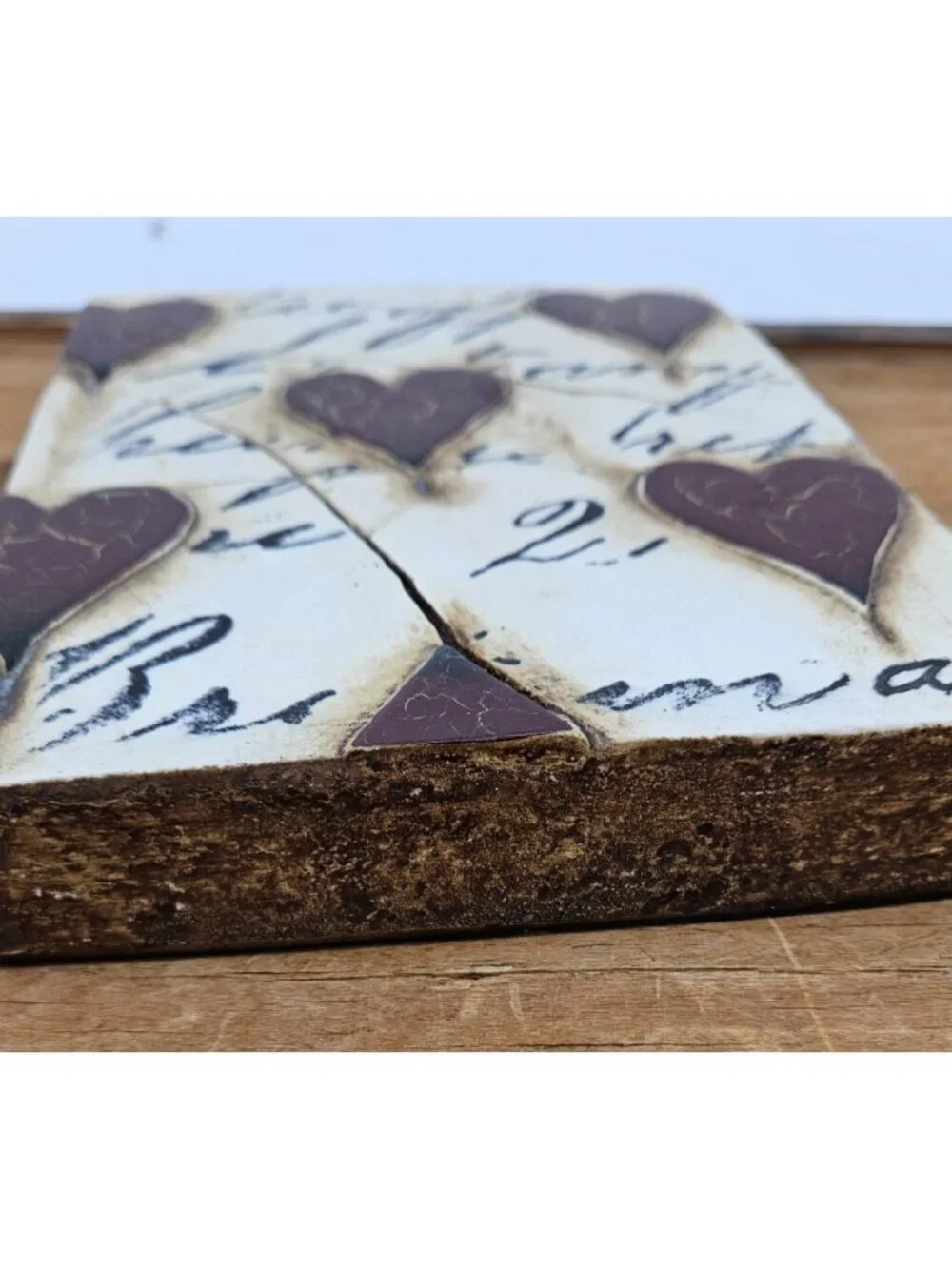 Sid Dickens Memory Block Tile T-01 Red Hearts with Script Retired 1998